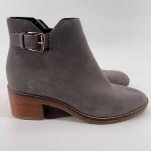 Cole Haan Grand OS Gray Suede Leather Heeled Ankle Booties Buckle‎ Detail Size 6
